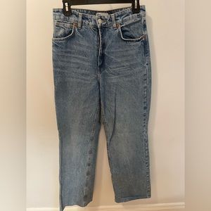 Zara Wide Leg Full Length Jeans. Size 28, US 6. Blue.